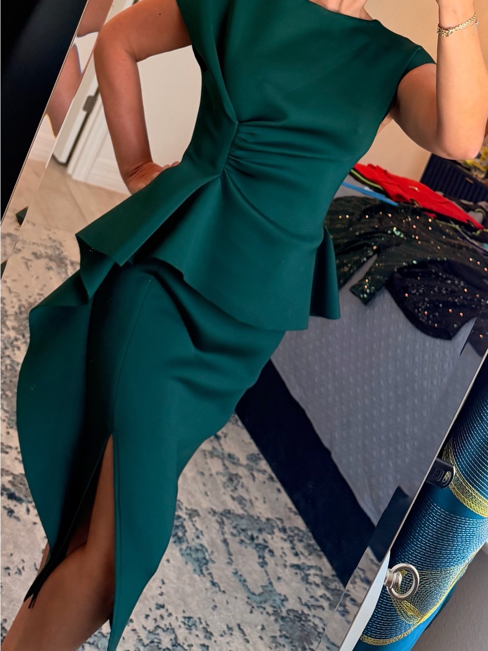 Emerald Green Peplum Midi Dress